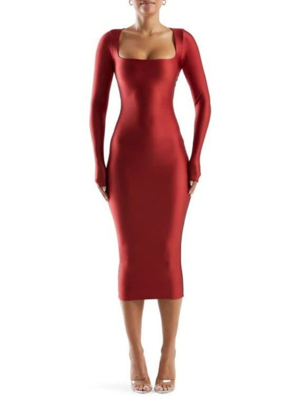 Naked Wardrobe Squared Away Long Sleeve Body-Con Dress Women's Size Large NWT!